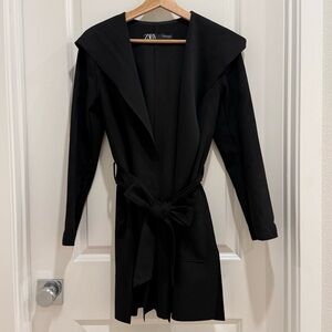 Zara Women’s Soft Black Suede Hoodie Coat with Belt